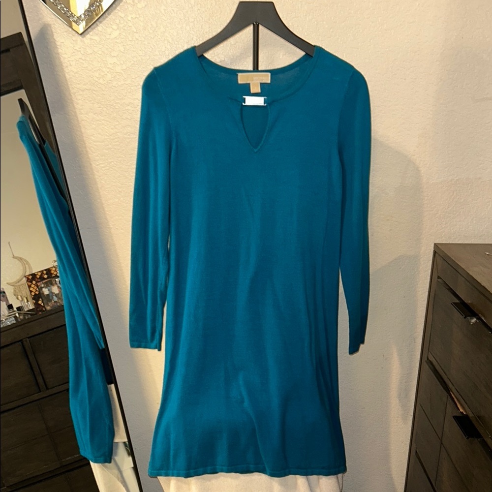 Michael Kors Teal Knit mini dress.